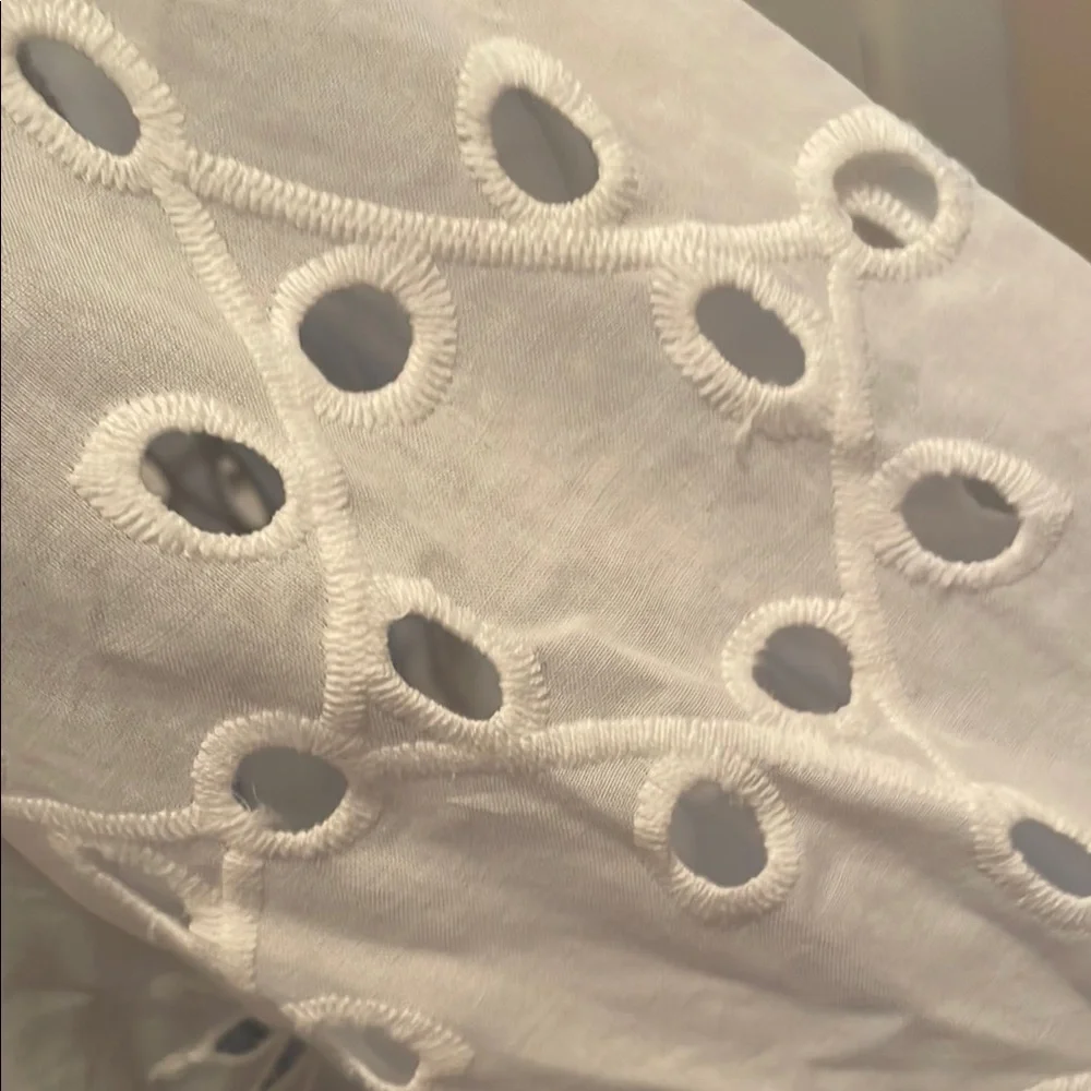 NWT  Zara White Eyelet Tie-Front Blouse long sleeve  cotton XL - Picture 11 of 12